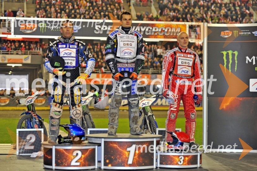 Greg Hancock (ZDA); Adrian Miedzinski (Poljska); Jaroslaw Hampel (Poljska)Speedway VN Poljske