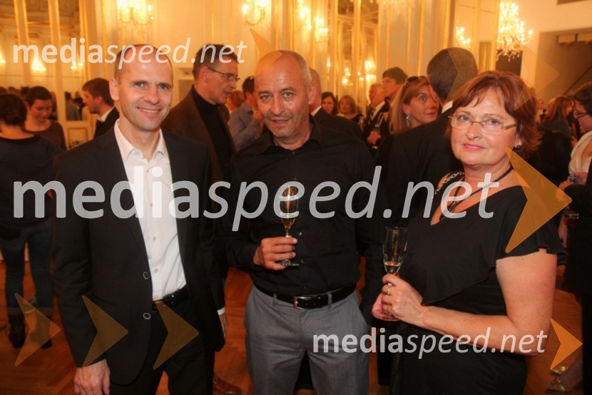 Dr. Uroš Grilc, minister za kulturo; Dragan Bosnić, poslanec; soproga Vanda Verdnik Bosnić48. Borštnikovo srečanje 2013, otvoritev festivala