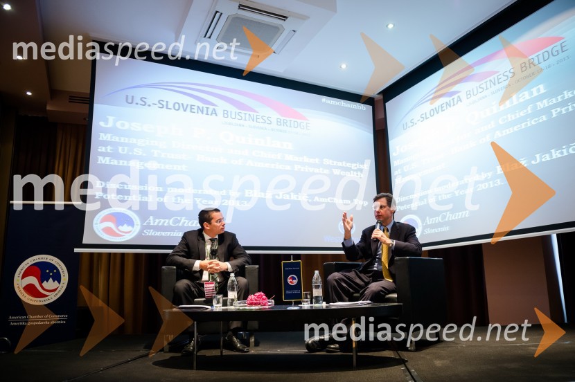 Blaž Jakič, moderator; Joseph P. Quinlan, U.S. Trust – Bank of America Private Wealth ManagementU.S. – Slovenia Business Bridge, razvojna in investicijska konferenca, drugi dan