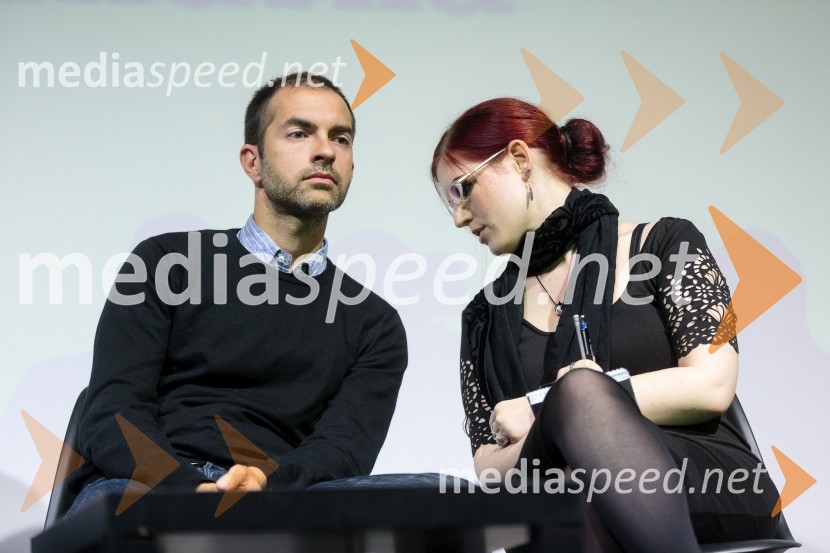 Joan Marc Simon, direktor Zero Waste Europe; Ana Dejanović, študentka tolmačenjaSmeti, slovenska premiera dokumentarnega filma