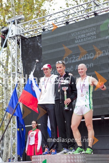 Robert Kotnik, 2. mesto DP na 42km; Anton Kosmač, zmagovalec DP na 42km; Aleš Žontar, 3. mesto DP na 42km18. Ljubljanski maraton 2013