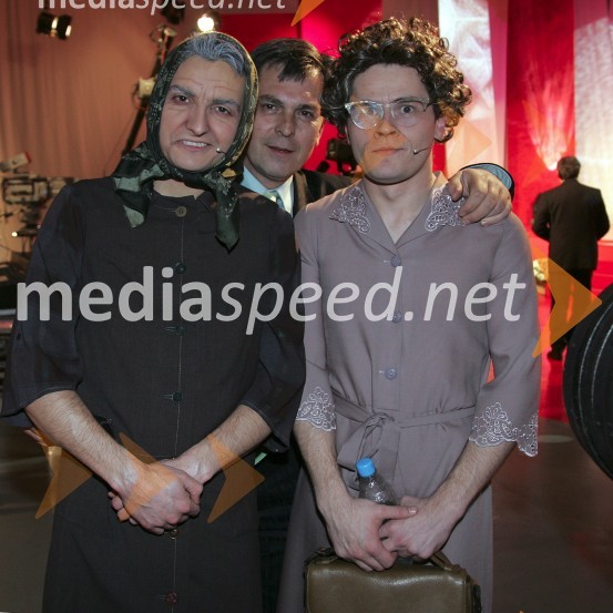 Marjan Šarec, imitator v vlogi Grete, Janez Dolinar, napovedovalec in Jure Godler, imitator v vlogi Milke13. festival Polka in valček