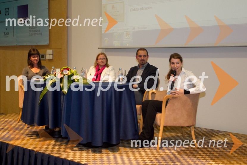 Lidija Novak, SSDO; Petra Slanič, Unicef Slovenija; Mirko Štular, Val 202; Anja Komatar, Goodyear Dunlop Sava TiresSlovenska konferenca za odnose z javnostmi, 17. SKOJ 2013, 2. dan