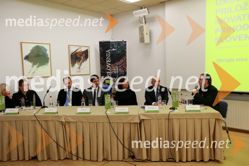 Birgit Hafner, sodelavka projekta SAMO; Marko Guček, direktor GoOpti d.o.o; Tomaž Juvan, direktor Hostla Celica; dr. Irena Fonda, direktorica podjetja Fonda.si; Mmg. Marjan Hribar, generalni direktor Direktorata za turizem in internacionalizacijo na Ministrstvu za gospodarski razvoj in tehnologijo; dr. Dejan Križaj, Fakulteta za turistične študije Turistica - Portorož8. slovenski forum inovacij 2013, prvi dan