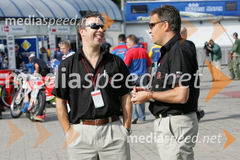 John Postlethwaite, direktor in lastnik podjetja BSI - Benfield sports international (lastnik licence za organiziranje in trženje speedway grand prix dirk) in Paul Belamy, BSISPEEDWAY, Speedway Grand Prix - VN Poljske 2005 trening