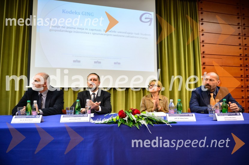 Doc. dr. Borut Macuh, prodekan za izobraževalno dejavnost Fakultete za gradbeništvo; prof. dr. Borut Žalik, dekan Fakultete za elektrotehniko računalništvo in informatiko; prof. dr. Polona Tomic, prodekanica za izobraževalno dejavnost Ekonomsko - poslovne fakultete; prof. dr. Niko Samec, dekan Fakultete za strojništvo20 let prvega interdisciplinarnega študija na Univerzi v Mariboru