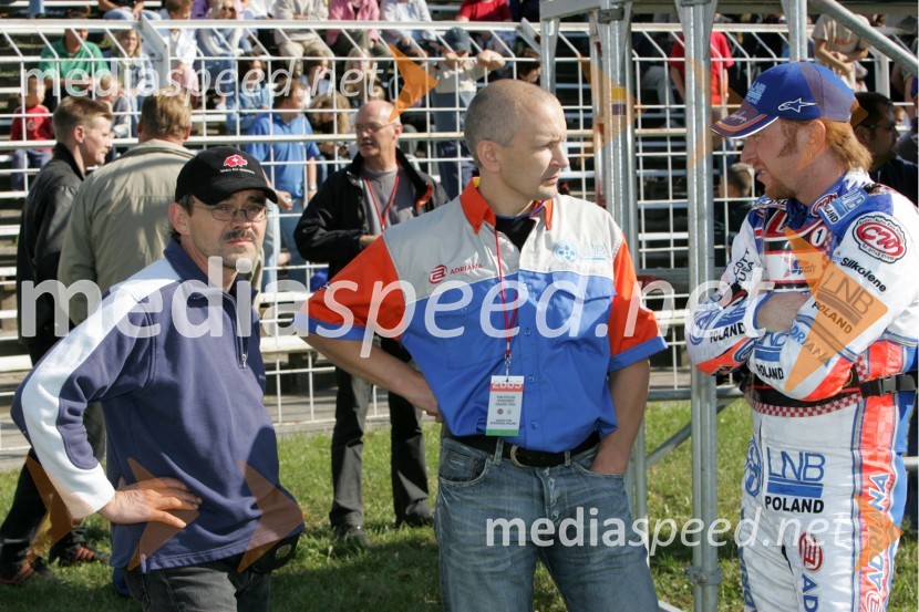 Jason Crump, Avstralija (desno) in Brian Karger - Danska, njegov mentor in trenerSPEEDWAY, Speedway Grand Prix - VN Poljske 2005 trening