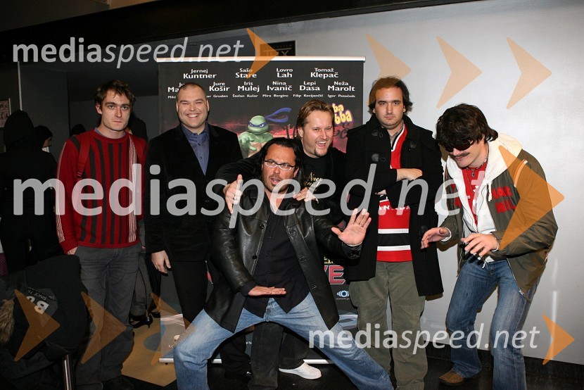 Lovro Lah, Štefan Kušar, nekdanji voditelj oddaje Loto, Miki Vlahovič, skupina Victory, Jure Mastnak, član zasedbe Radio Ga ga, Lepi Dasa, pevec in Jernej Kuntner, igralecPredpremiera filma Ninja želve