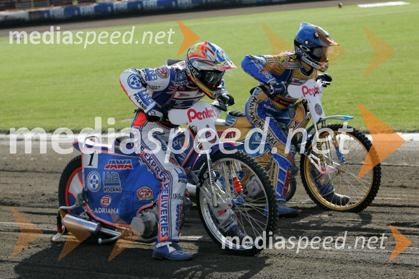 Jason Crump, Avstralija (spredaj) in Tony Rickardsson, ŠvedskaSPEEDWAY, Speedway Grand Prix - VN Poljske 2005 trening