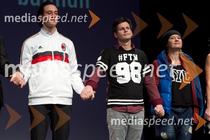 MIha Rodman, igralec; Aljoša Ternovšek, igralec; Vesna Pernarčič, igralkaJaz, Batman, premiera PG Kranj