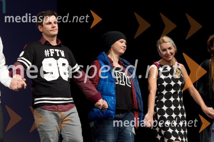 Aljoša Ternovšek, igralec; Vesna Pernarčič, igralka; Darja Reichman, igralkaJaz, Batman, premiera PG Kranj