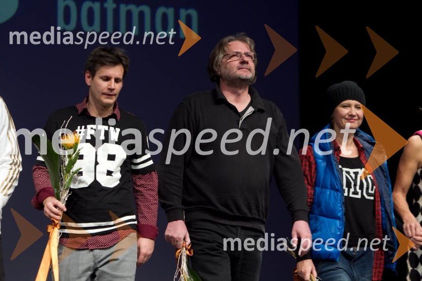 Aljoša Ternovšek, igralec; Vinko Möderndorfer, režiser; Vesna Pernarčič, igralkaJaz, Batman, premiera PG Kranj