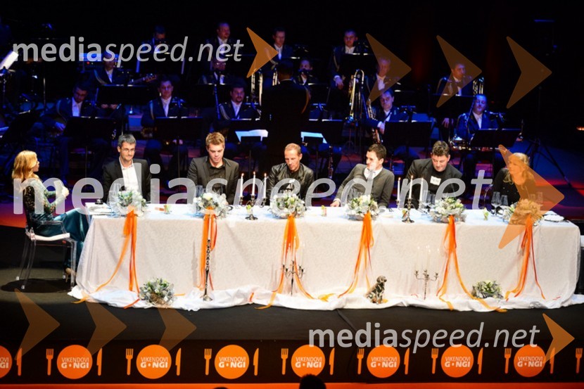 Katarina Čas, igralka; Jean Frbežar, radijski voditelj; Rok Kužel; 
Andrej Karoli, moderator Val 202; Blaž Švab, pevec skupine Modrijani; 
Jure Sešek, igralec; ...Vikendovi Gongi popularnosti, podelitev 2013