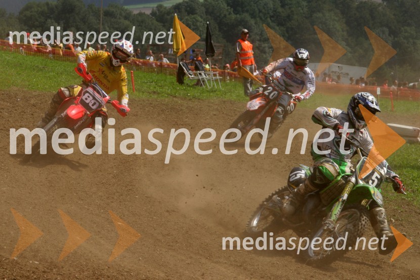 Marco Schoelger - Avstrija (levo), Jan Brabec - Češka (v ozadju) in Gregory Aranda - FrancijaMOTOKROS, dirka za evropsko prvenstvo do 125ccm