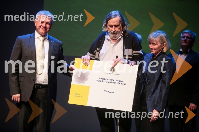  Tomaž Butina, predsednik Lions kluba Ljubljana;  Luj Šprohar, Medobčinska zveza slepih in slabovidnih Ljubljana;  Zdenka Tomažič, Medobčinsko društvo slepih in slabovidnih LjubljanaVeliki dobrodelni Lions ples 2014