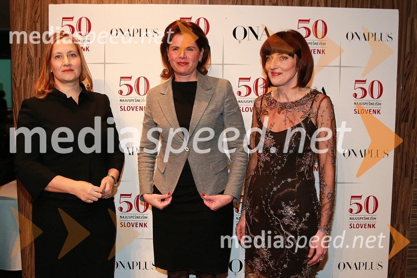 mag. Irma Gubanec, predsednica uprave Delo d.d.; mag. Alenka Bratušek, predsednica vlade Republike Slovenije;  Sabina Obolnar, urednica revij Ona ter OnaplusOna 365 za leto 2013 je Jolka Milič