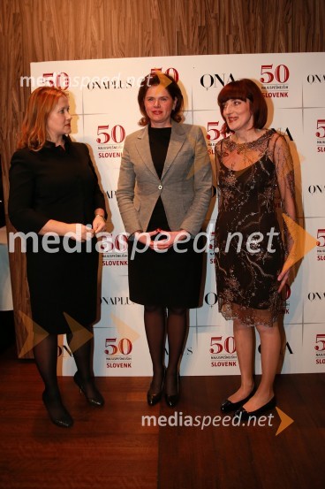 mag. Irma Gubanec, predsednica uprave Delo d.d.; mag. Alenka Bratušek, predsednica vlade Republike Slovenije;  Sabina Obolnar, urednica revij Ona ter OnaplusOna 365 za leto 2013 je Jolka Milič