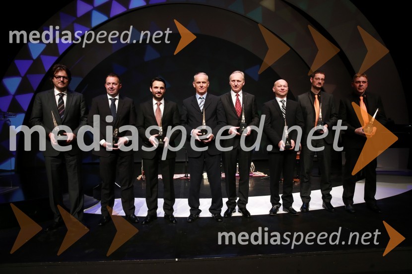  Hubert Kosler, direktor Yaskawa Ristro d.o.o.;  Iztok Stanonik, direktor Polycom Škofja Loka d.o.o.;  Danilo Ferjančič, generalni direktor Porsche Slovenija d.o.o;  Jože  Mermal, predsednik uprave BTC-ja; dr. Otmar Zorn, generalni direktor Iskra Zaščite d.o.o.;  Janez Janko Kodila, direktor Kodila d.o.o.; dr. Jure Knez, tehnični direktor Dewesoft d.o.o.;  Andrej Orožen, direktor Dewesoft d.o.o.46. podelitev nagrad Gospodarske zbornice Slovenije