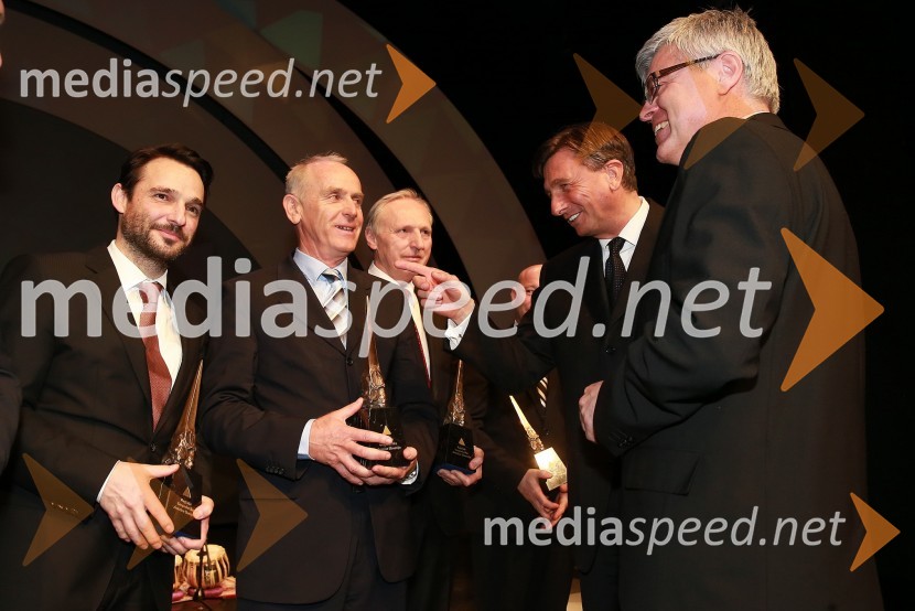  Danilo Ferjančič, generalni direktor Porsche Slovenija d.o.o;  Jože  Mermal, predsednik uprave BTC-ja; dr. Otmar Zorn, generalni direktor Iskra Zaščite d.o.o.;  Borut Pahor, predsednik Republike Slovenije;  Samo Hribar Milič, predsednik in generalni direktor GZS46. podelitev nagrad Gospodarske zbornice Slovenije