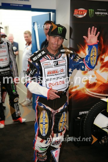  Greg  Hancock, speedwayist (ZDA)Speedway GP 2014, VN Nova Zelandija, uradna predstavitev voznikov in prvi prosti trening