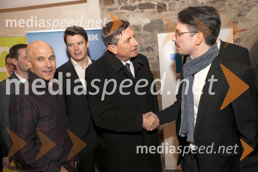  Jeff  Jonas, IBM Fellow; mag. Jernej Buzeti, predsednik, Mreža idej;  Borut Pahor, predsednik Republike Slovenije;  Tomaž  Jaklitsch, Mreža idejMreža idej: konferenca Marčeve ide