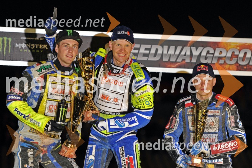  Darcy  Ward, speedwayist (Avstralija);  Krzysztof  Kasprzak, speedwayist (Poljska);  Jaroslaw  Hampel, speedwayist (Poljska)Žagar mukoma do šestih točk, prvenec Kasprzaka