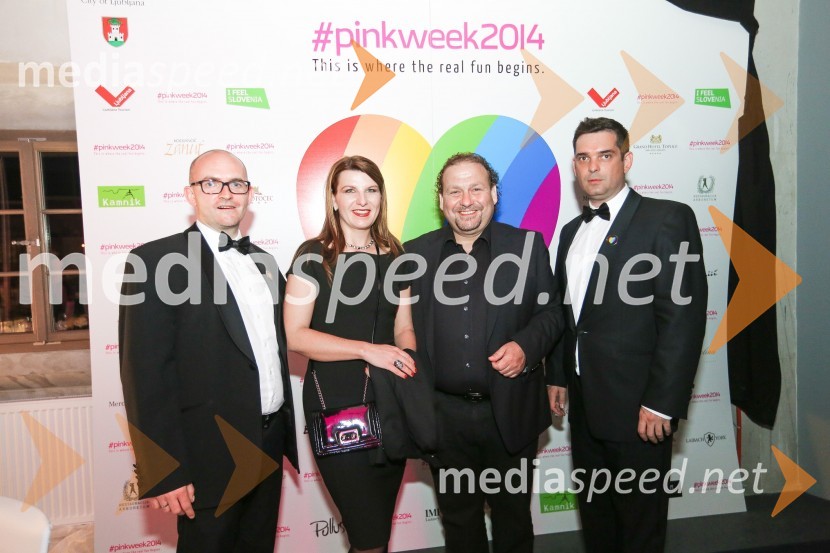  Matej Knific, luxuryslovenia.eu;  Janja Lamberger;  Darko  Brlek, direktor, Festival Ljubljana;  Matej Valenčič, Imperial Travel, luxuryslovenia.euPink week 2014, spremljanje izbora pesmi za evrovizijo