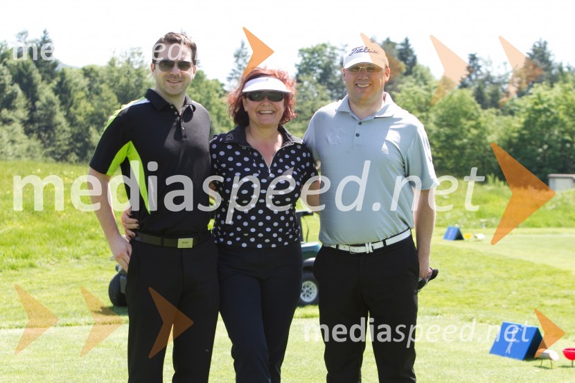  Aleš Lakota, direktor organizacije kadrov in IT, Autocommerce;  Tatjana Ferjančič;  Roman ŠimencMercedes Trophy, golf turnir