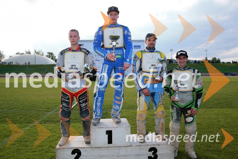  Aleksander Čonda, ST Lendava;  Matej Žagar, speedwayist (Slovenija);  Matic Voldrih, AMTK Ljubljana;  Žiga Kovačič, AMD KrškoŽagar v Ljubljani zmagovalec uvoda v državno prvenstvo, hud padec Kukovice in Cvetka
