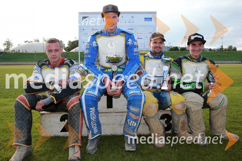  Aleksander Čonda, ST Lendava;  Matej Žagar, speedwayist (Slovenija);  Matic Voldrih, AMTK Ljubljana;  Žiga Kovačič, AMD KrškoŽagar v Ljubljani zmagovalec uvoda v državno prvenstvo, hud padec Kukovice in Cvetka
