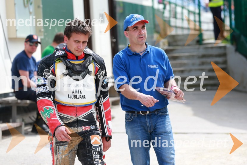  Samo Kukovica, spidvejist;  Izak Šantej, trener AMD KrškoŽagar v Ljubljani zmagovalec uvoda v državno prvenstvo, hud padec Kukovice in Cvetka