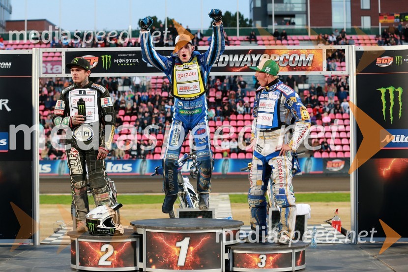  Tai  Woffinden, speedwayist (Velika Britanija);  Matej Žagar, speedwayist (Slovenija);  Fredrik  Lindgren, speedwayist (Švedska)Matej Žagar zgodovinski zmagovalec VN Finske