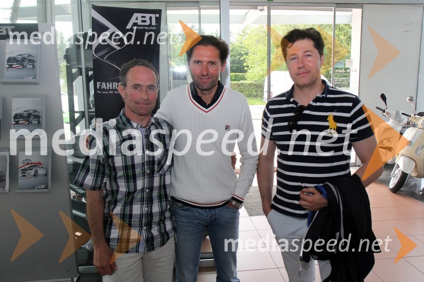  Blaž Jelen, prvi trener Tine Maze;  Andrea Massi, trener;  Franci Breznik ml. , poslanecTina Maze, novinarska konferenca in predstavitev nove ekipe Team to aMaze