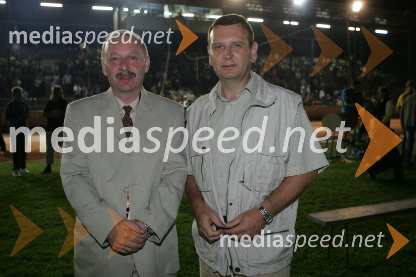 Štefan Kepe, direktor lendavskega podjetja Varstroj d.o.o., ki je en glavnih sponzorjev prekmurskega speedwaya in lendavski župan Anton BalažekSPEEDWAY, 8. Zlata čelada