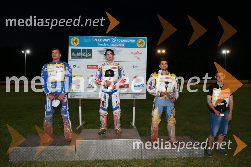  Matej Žagar, speedwayist (Slovenija);  Jurica Pavlic, speedwayist (SK Unia Donji Kraljevec);  Matic Voldrih, speedwayist (AMTK Ljubljana);  Žiga Kovačič, speedwayist (AMD Krško)Pavlic ugnal Žagarja v Lendavi