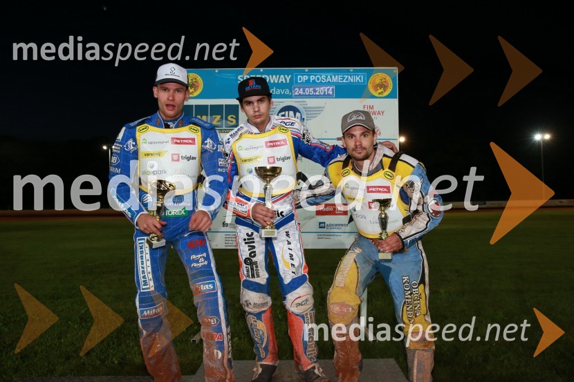  Matej Žagar, speedwayist (Slovenija);  Jurica Pavlic, speedwayist (SK Unia Donji Kraljevec);  Matic Voldrih, speedwayist (AMTK Ljubljana)Pavlic ugnal Žagarja v Lendavi