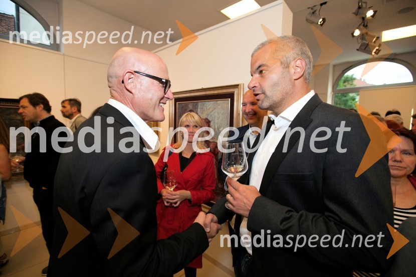  Emil Šarkanj, lastnik Galerije Hest;  Aleksander Saša Arsenovič, solastnik Galerije Gosposka ter kavarne, restavracije in vinoteke Rožmarin25 let Galerije Hest in otvoritev razstave impresionistov