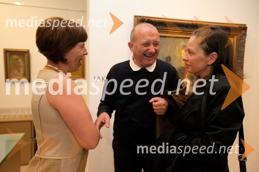  Bojana Šarkanj, lastnica Galerije Hest; dr. Stanko Čokelc;  ... 25 let Galerije Hest in otvoritev razstave impresionistov