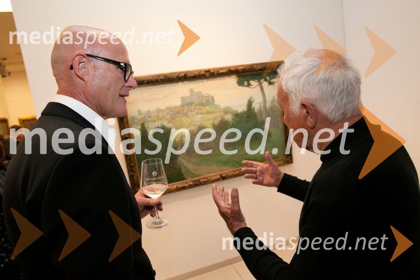 Emil Šarkanj, lastnik Galerije Hest;  France Slana, slikar25 let Galerije Hest in otvoritev razstave impresionistov