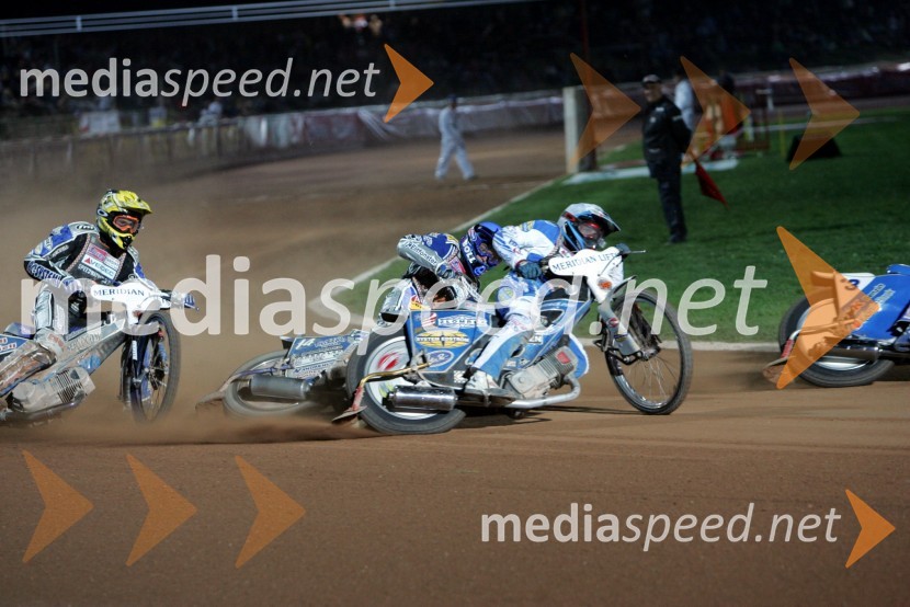 Matej Žagar, Slovenija, Rune Holta in Greg Hancock, ZDA
SPEEDWAY SGP 2007, VN Italije, dirka