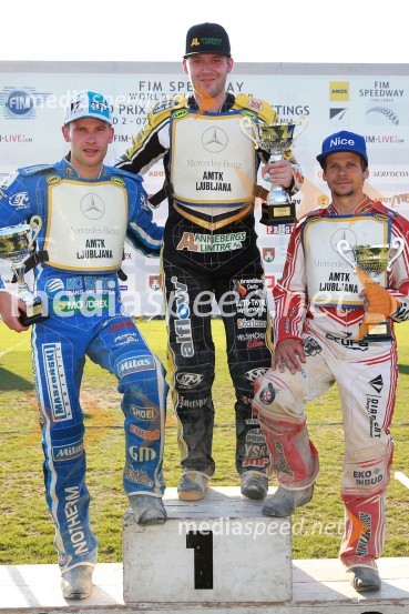  Matej Žagar, speedwayist (Slovenija);  Nicolai Klindt, speedwayist;  Janusz Kołodziej, speedwayistŽagar drugi na ljubljanski dirki, Voldrih rezerva
