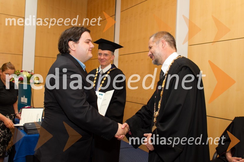 dr. Izidor Mlakar, Fakulteta za elektrotehniko, računalništvo in informatiko, Univerza v Mariboru; prof. dr. Borut  Žalik, dekan, Fakulteta za elektrotehniko, računalništvo in informatiko, Univerza v MariboruPromocija doktorjev znanosti UM, junij 2014