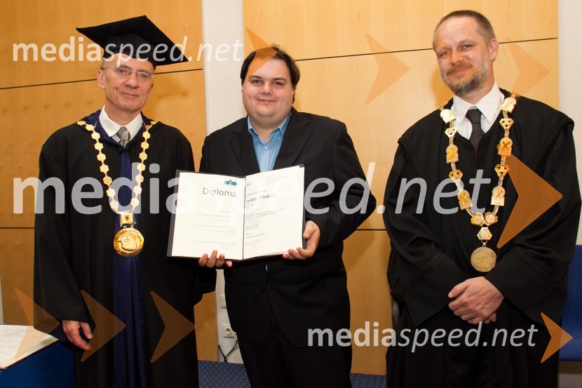 prof. dr.  Danijel Rebolj, rektor Univerze v Mariboru; dr. Izidor Mlakar, Fakulteta za elektrotehniko, računalništvo in informatiko, Univerza v Mariboru; prof. dr. Borut  Žalik, dekan, Fakulteta za elektrotehniko, računalništvo in informatiko, Univerza v MariboruPromocija doktorjev znanosti UM, junij 2014