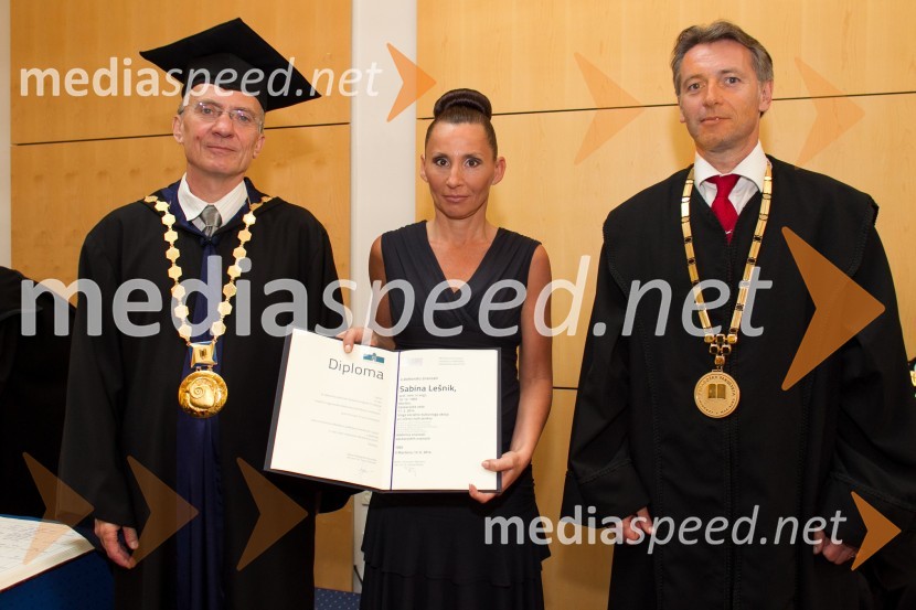 prof. dr.  Danijel Rebolj, rektor Univerze v Mariboru; dr. Sabina Lešnik, Pedagoška fakulteta, Univerza v Mariboru; prof. dr. Samo Fošnarič, dekan, Pedagoška fakultete, Univerza v MariboruPromocija doktorjev znanosti UM, junij 2014