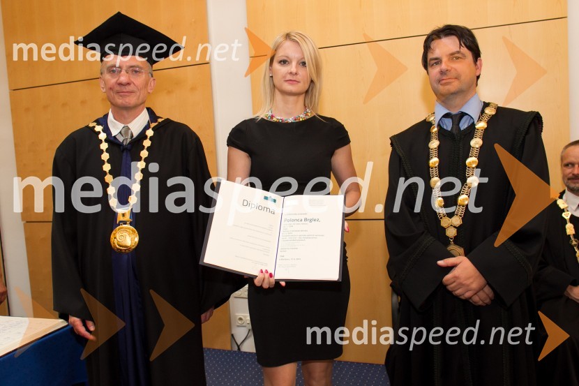prof. dr.  Danijel Rebolj, rektor Univerze v Mariboru; dr. Polonca Brglez, Fakulteta za kemijo in kemijsko tehnologijo, Univerza v Mariboru; prof. dr.  Peter  Krajnc, Fakulteta za kemijo in kemijsko tehnologijo, Univerza v MariboruPromocija doktorjev znanosti UM, junij 2014