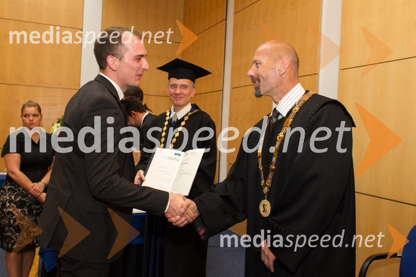 dr. Matija Kos, Fakulteta za strojništvo, Univerza v Mariboru; prof. dr. Niko Samec, dekan, Fakulteta za strojništvo, Univerza v MariboruPromocija doktorjev znanosti UM, junij 2014