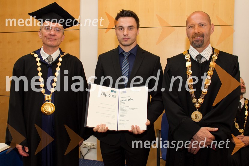 prof. dr.  Danijel Rebolj, rektor Univerze v Mariboru; dr. Janko Ferčec, Fakulteta za strojništvo, Univerza v Mariboru; prof. dr. Niko Samec, dekan, Fakulteta za strojništvo, Univerza v MariboruPromocija doktorjev znanosti UM, junij 2014