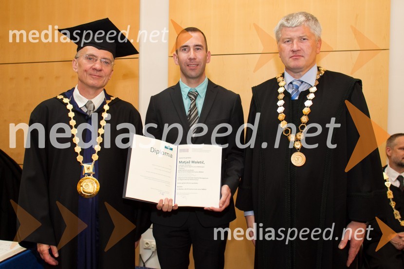 prof. dr.  Danijel Rebolj, rektor Univerze v Mariboru; doc. dr. Matjaž Maletič, Fakulteta za organizacijske vede, Univerza v Mariboru; prof. dr. Marko Ferjan, dekan, Fakulteta za organizacijske vede, Univerza v MariboruPromocija doktorjev znanosti UM, junij 2014