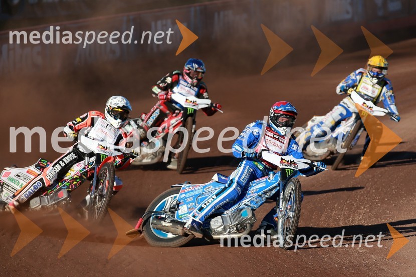  Niels-Kristian  Iversen, speedwayist (Danska);  Chris Harris, speedwayist (Velika Britanija);  Matej Žagar, speedwayist (Slovenija);  Fredrik  Lindgren, speedwayist (Švedska)Žagarjev boks s Pedersenom in pomembnih deset točk