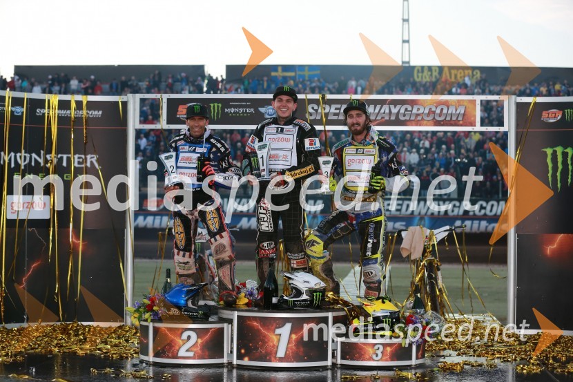  Greg  Hancock, speedwayist (ZDA);  Tai  Woffinden, speedwayist (Velika Britanija);  Chris Holder, speedwayist (Avstralija)Žagarjev boks s Pedersenom in pomembnih deset točk